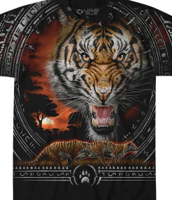 Fashion Tribal Tiger Black T-Shirt T-Shirt | Tigers