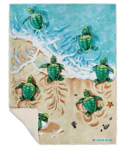 Hot Turtle Beach Fleece Throw Blanket Aquatic