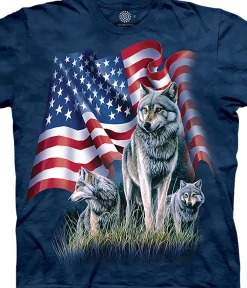 Online Wolf Flag Classic Cotton T-Shirt T-Shirt | Wolf Shirt Collection