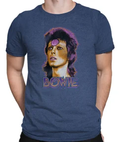 Clearance Ziggy Medallion Dark Blue Heather Poly-Cotton T-Shirt Poly-Cotton T-Shirt | David Bowie
